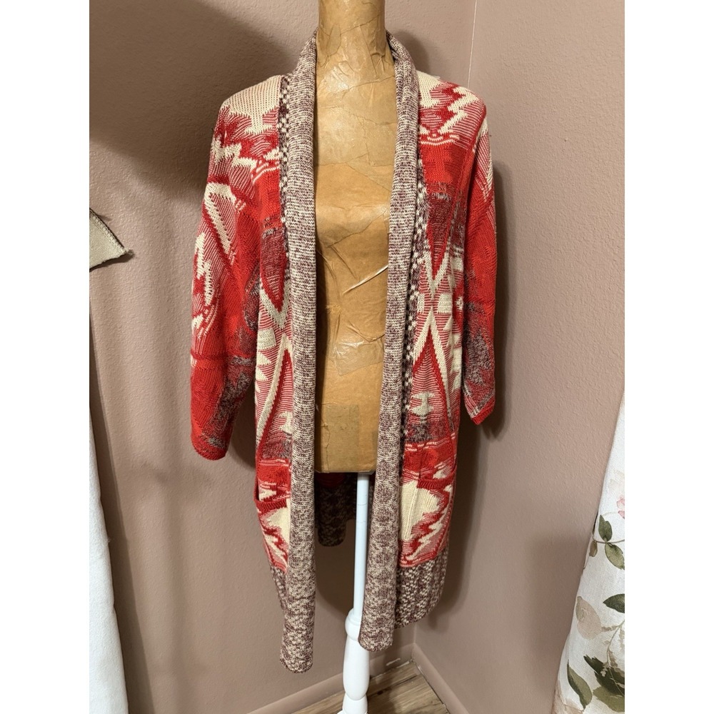 LUCKY BRAND Cardigan Open Cardigan Boho Stargazer Aztec Preppy Pocket Large